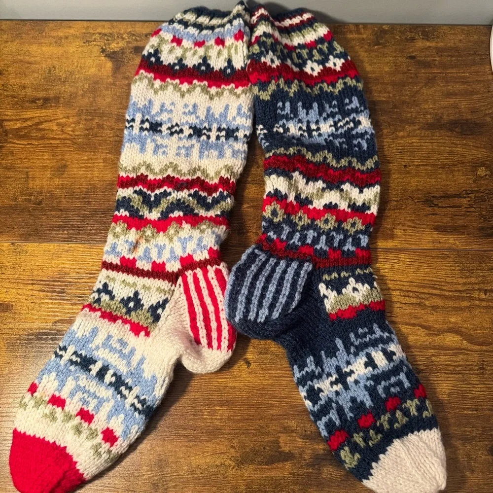 Handmade Knit Christmas Stockings Nordic Fair Isle Set‎ Of 2